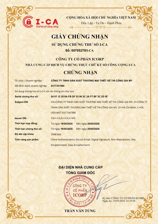 Công Ty Gia My Được Cấp Chứng Thư Số I-CA