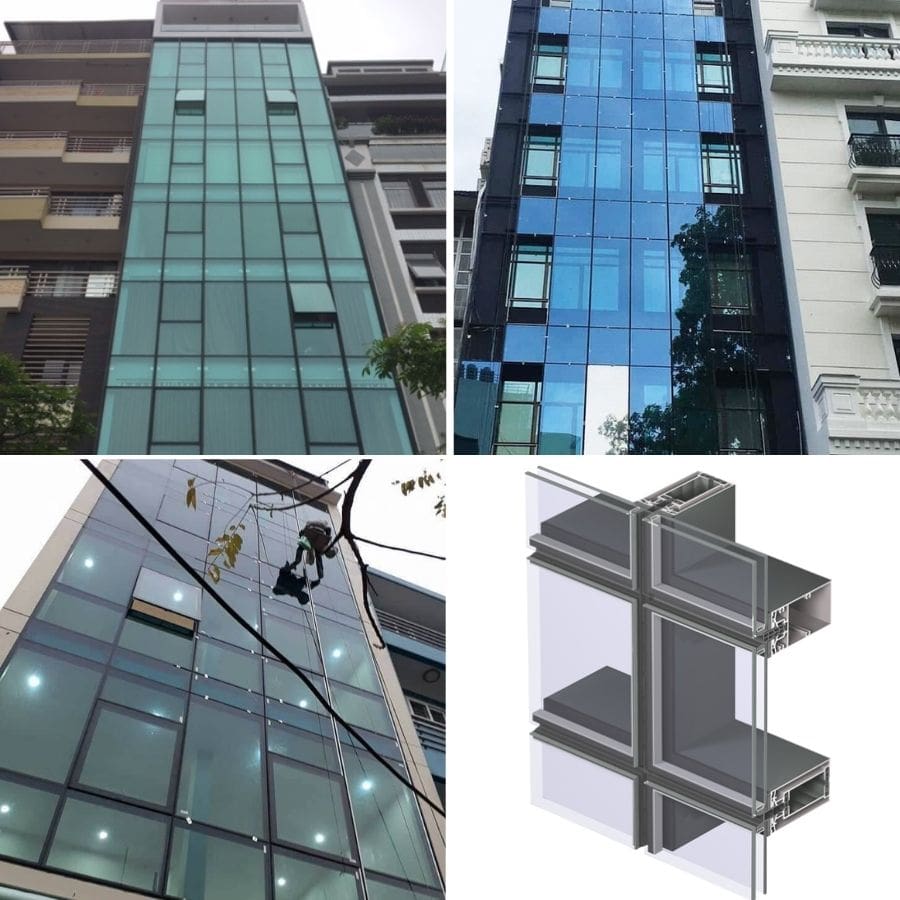 Thi công lắp đặt vách kính mặt dựng tòa nhà Hà Nội