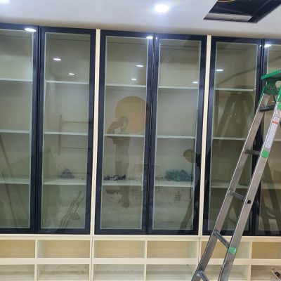 Cánh kính tủ 20×45 đen kính cường lực màu trắng trong